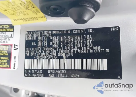 2012 Toyota Venza Limited V6 from USA, damaged, VIN 4T3BK3BB6CU072954